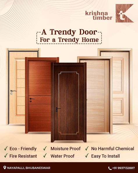 A trendy door for a trendy home. Drive into Krishna Timbers to explore a wide range of WPC doors & frames for your home interiors and more! For more details, Contact us today: 📞+91 9937132887 . . #krishnatimber #krishnatimbertraders #nayapali #Bhubaneswar #bhubaneswarbuzz#nayapallibhubaneswar #odishahomedecor #wpcdoor #wpcdoors#interiorsignersinbhubaneswar #interiordesigninodisha #architectinbhubaneswar #architectinodisha #wpcdoorframes Door Advertising, Wpc Doors, Window Poster, Door Poster, Trendy Door, Interior Desig, Door Images, Social Media Advertising Design, Furniture Ads