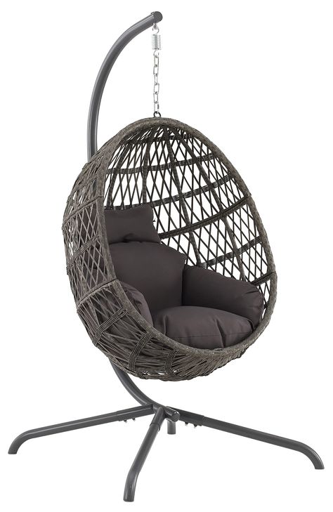 PRICES MAY VARY. Bohemian design adds a laid-back boho vibe to any space With all-weather rattan wicker over a steel frame, this chair is great both indoors or outside Includesd a cozy tufted cushion and a durable steel stand Durable powder-coated steel chair frame and stand are designed to last Chair has a weight limit of 250 lbs Egg Shaped Chair, Gray Patio, Hanging Egg Chair, Chair Frame, Steel Chair, Tufted Cushion, Outdoor Wicker, Bohemian Design, Egg Chair