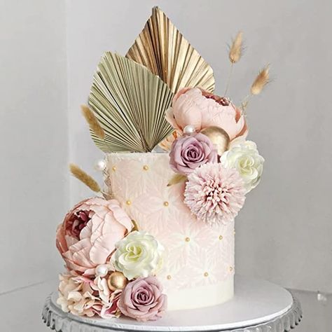 Wedding Cake Bohemian Style, Palm Leaves Cake, New Year Cake Decoration, Cake Topper Flower, Boho Cake Topper, Bohemian Cake, Leaves Cake, Boho Cake, Flower Cake Toppers