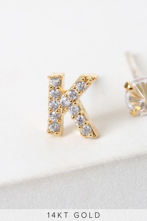 "K" Initial Earring Set - 14k Gold Rhinestone Initial Earrings #ad #Earring, #ad, #Set, #quot, #Initial Earring Combos, K Initial, Initial Earrings, Lingerie Boutique, Letter Charm, Steel Post, Custom Earrings, Rhinestone Studs, Gold Rhinestone