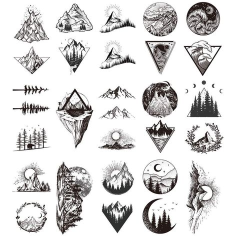 20 Sheets Black Mountain Temporary Tattoos for Adult Men Women, Waterproof Fake Tattoos Body Art Sticker for Hand Neck Wrist Arm Small Tattoos For Men Hands Simple, Tattoo On The Back Of The Hand, Small Tatoos Arms For Men, Mountain Tattoo Designs Men, Mountain Tattoos Men, Mountain Hand Tattoo, Geometric Tattoo Design For Women, Sticker Tattoo Men, Classy Tattoos For Men