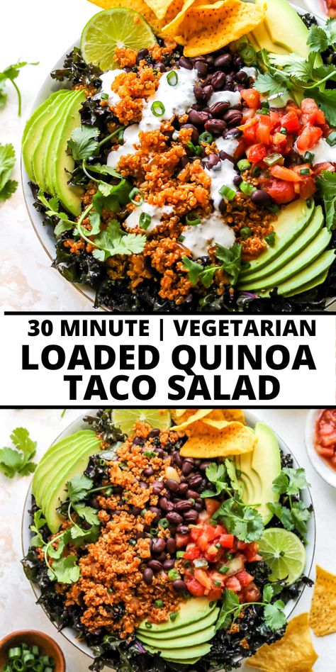 Vegetarian Taco Salad, Vegetarian Taco, Healthy Bowls Recipes, Vegan Salad Recipes, Healthy Bowls, Tasty Vegetarian Recipes, Taco Salad, Plant Based Eating, Mediterranean Diet Recipes