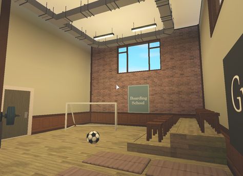 School Gym Design, Gym Bloxburg, Bloxburg House Decor Ideas, Bloxburg Boarding School, Bloxburg House Decor, Bloxburg Layout Ideas, Gym Room Ideas, Bloxburg School, Modern Home Gym