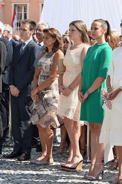 (L-R) Louis Ducruet, Princess Stephanie of Monaco, Camille Gottlieb and Pauline Ducruet attend the First Day of the 10th Anniversary on the Throne Celebrations on July 11, 2015 in Monaco, Monaco. Stephanie Grimaldi, France Christmas, Princess Stephanie Of Monaco, Camille Gottlieb, Stephanie Of Monaco, Arabic Wedding Dresses, Pauline Ducruet, Prince Albert Of Monaco, Princess Charlene Of Monaco