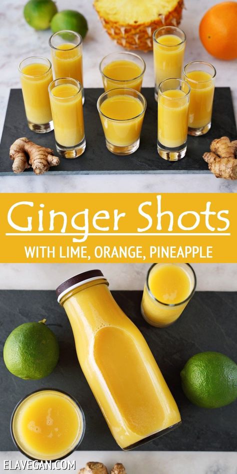 Immune Shots, Pineapple And Ginger, Ella Vegan, Ginger Shot Recipe, Eat Natural, Ginger Shots, Healthy Juicer Recipes, Healthy Juice Drinks, Juice Cleanse Recipes