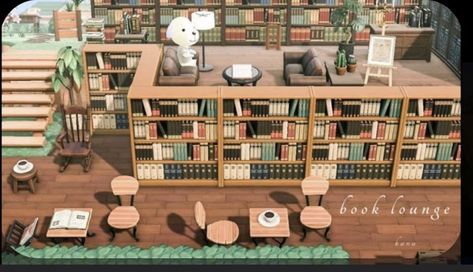 Acnh Island Library, Reading Area Animal Crossing, Things To Make In Animal Crossing, Animal Crossing Library Ideas, Acnh Date Spot, Outdoor Library Animal Crossing, Animal Crossing Island Inspiration Town Square, Animal Crossing Library Outdoor, Acnh Outdoor Library Ideas