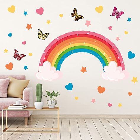 Girls Room Paint, Room Wall Decor Ideas, Toddler Bedroom Girl, Heart Wall Stickers, Kids Bedroom Walls, Kids Room Paint, Room Wall Painting, Rainbow Room, Bedroom Wall Paint