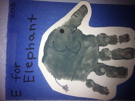 E for elephant handprint. Handprint Elephant, Letter E Art, Letter E Activities, E Is For Elephant, Learning Colors Activities, Letter E Craft, Paper Coloring, Preschool Letter Crafts, Trace And Color