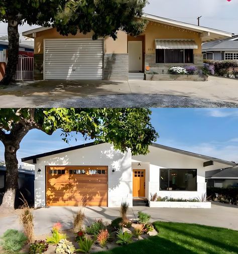 Mid Century Modern Garage, Ranch House Remodel, Exterior House Renovation, Flip House, Ranch House Exterior, House Makeovers, Exterior House Remodel, Ranch Exterior, Home Exterior Makeover