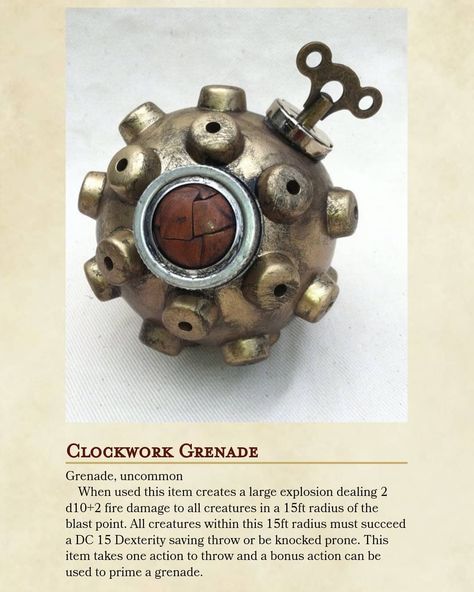 Dnd 5e Explosives, Dnd Clockwork Items, Artificer Inventions Ideas, Dnd Artificer Gadgets, Artificer Creations Dnd, Artificer Inventions 5e, Dnd Artificer Inventions, Dnd Artificer Alchemist, Dnd Artificer Items