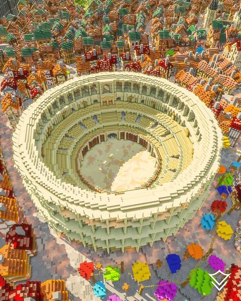 Orario's Coliseum. ⚔️ Minecraft Colosseum, Minecraft Creator, Apocalyptic City, Post Apocalyptic City, Building Games, Minecraft Build Ideas, Minecraft Creations, Minecraft Builds, Minecraft Ideas