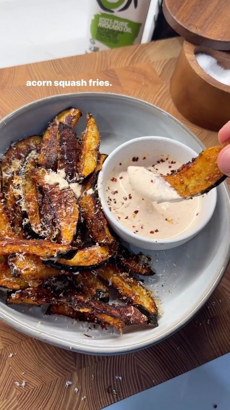 Sharon Vaughan - Brian Kane Debra Clayton Haley Maddage Crispy Acorn Squash Fries, Acorn Squash Bowl Recipes, Acorn Squash Fries Baked, Acorn Squash Dip, Acorn Squash Dinner Recipes, Acorn Squash Appetizer, Acorn Squash Fries, Fried Acorn Squash, Squash Appetizer