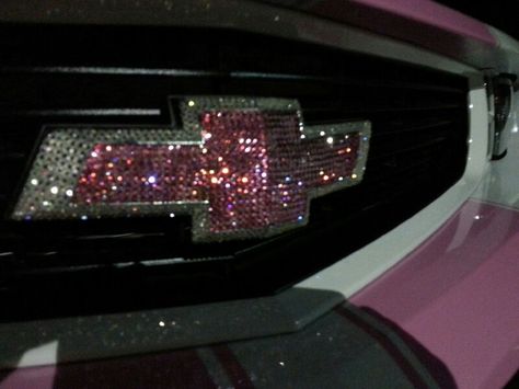 My blinded out Front Bowtie on my Pink and White Camaro Pink Chevy Trucks, Pink Camaro, White Camaro, Pink Chevy, Camaro Accessories, Camaro Interior, Pink Cars, New Car Accessories, Chevy Girl