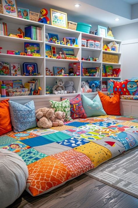 Activity Room Design, Space Playroom Ideas, Playing Room Design, Diy Kids Bedroom Ideas, Boho Kids Playroom, Boho Playroom Ideas, Diy Playroom Decor, Colourful Study, Colorful Playroom Ideas