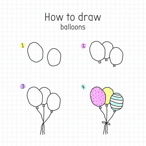 How to draw balloons doodle tutorial vector | free image by rawpixel.com / Nunny How To Draw A Balloon, Balloon Drawing Easy, Balloons Doodle, Draw Balloons, Drawing Balloons, Balloon Doodle, Scrapbook Doodles, Balloons Drawing, How To Draw Balloons