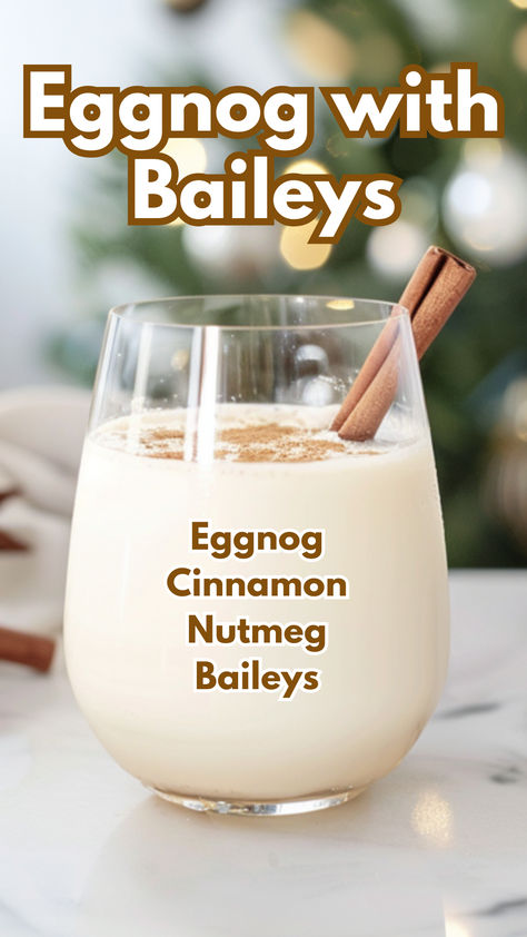 Eggnog with Baileys Egg Nog With Baileys, Baileys And Eggnog Cocktail, Egg Nog Recipe Alcoholic, Egg Nog And Baileys Recipe, Boozy Egg Nog Drinks, What To Mix With Eggnog, Eggnog Punch With Alcohol, Baileys Irish Cream Recipes Drinks, Eggnog Mixed Drinks