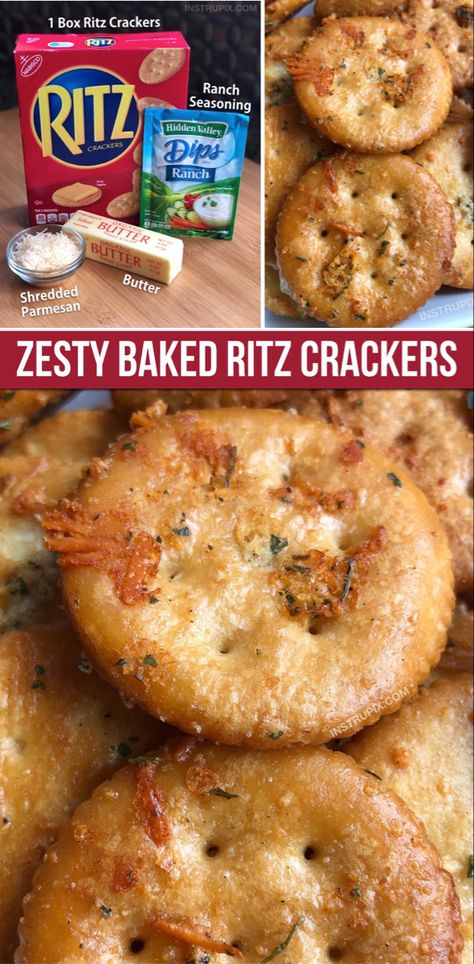 Zesty Baked Ritz Crackers Baked Ritz Crackers, Parmesan Ranch, Ritz Cracker Recipes, Salt Crackers, Snack Mix Recipes, Cracker Snacks, Cracker Recipes, Ritz Crackers, Snacks Für Party