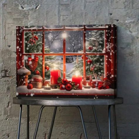 1pc Framed Christmas Canvas Wall Art Prints Window Snow Scene Picture For Holiday Decor Christmas Tree Canvas Prints Festival Wall Decoration Aesthetic Decor Ideal Gift For Bedroom Living Room Decor | SHEIN USA Wall Decoration Aesthetic, Window Snow, Canvas Painting Images, Christmas Picture Frames, Christmas Window Painting, Christmas Tree Canvas, Decoration Aesthetic, Christmas Paintings On Canvas, Decor Christmas Tree