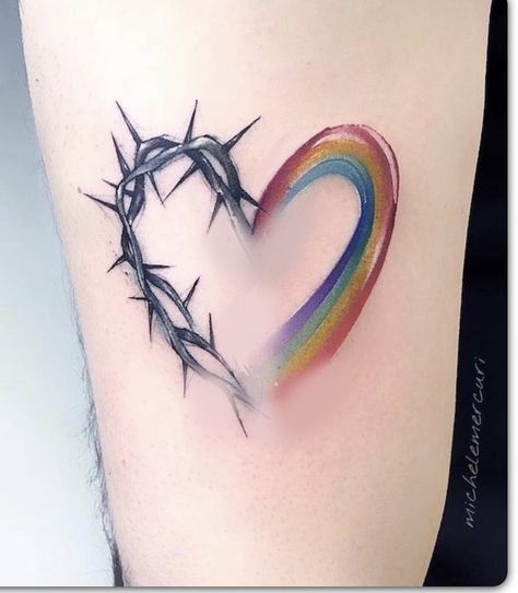 Half Color Half Black Tattoo, Broken Crayons Still Color Tat, Bisexual Tattoo Ideas, Blue Heart Tattoo, Simon Tattoo, Rainbow Heart Tattoo, Splatter Tattoo, Watercolor Heart Tattoos, Rainbow Tattoo