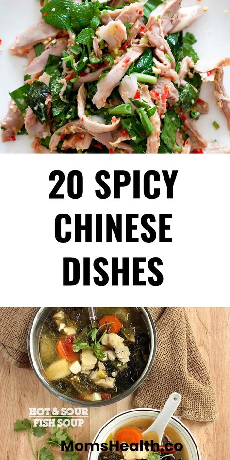 Explore 20 spicy Chinese dishes in vibrant meals. Includes two images of Hot and Sour Fish Soup and the delicious Ghost Chicken from Yunnan. Chinese Spicy Shrimp Recipes, Chinese Hotpot Recipe, Spicy Asian Recipes, Hot And Spicy Recipes, Sour Fish Soup, Spicy Chinese Chicken, Best Chinese Recipes, Chinese Hotpot, Chinese Soups