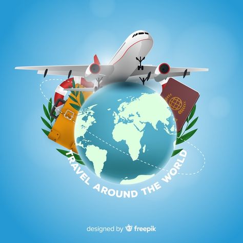 Realistic travel background Free Vector | Free Vector #Freepik #vector #freebackground #freetravel #freeworld #freeglobe Travel And Tours Logo, Logo Voyage, Airplane Illustration, Travel Agency Logo, Travel Background, Online Travel Agency, Tourism Day, Voyage Europe, Travel Logo