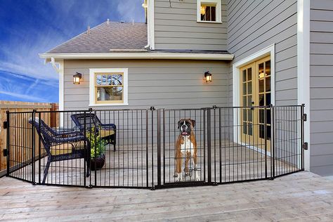 Before you buy an outdoor gate for your dog, read this! Outdoor Pet Gate, Portable Dog Kennels, Outdoor Gate, Pet Playpen, Dog Playpen, Dog Gate, Dog Rooms, Pet Gate, Cat Door