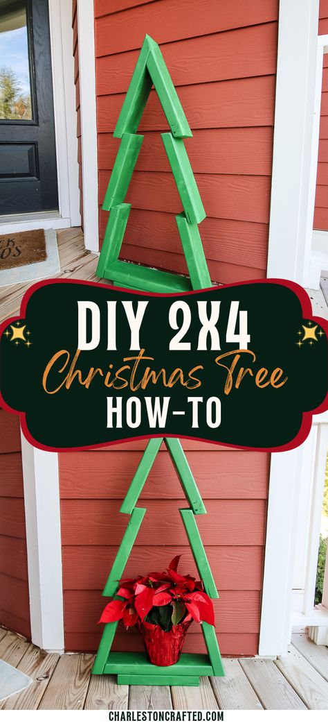 DIY 2x4 Christmas tree - Charleston Crafted 2x4 Wood Crafts, Christmas 2x4 Wood Crafts, 2x4 Christmas Tree, Wood Christmas Trees Diy, Diy Christmas Crafts To Sell, Wooden Christmas Trees Diy, 2x4 Crafts, Outdoor Christmas Diy, 2x4 Wood