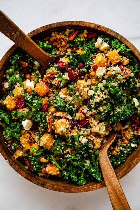 Butternut Squash Kale Salad Butternut Squash Brussel Sprouts Recipes, Butternut Salad, Fall Kale Salad Recipes, Flavorful Salads, Charcuterie Salad, Autumn Kale Salad, Healthy Thanksgiving Salad, Butternut Squash Side, Kale Fall Salad