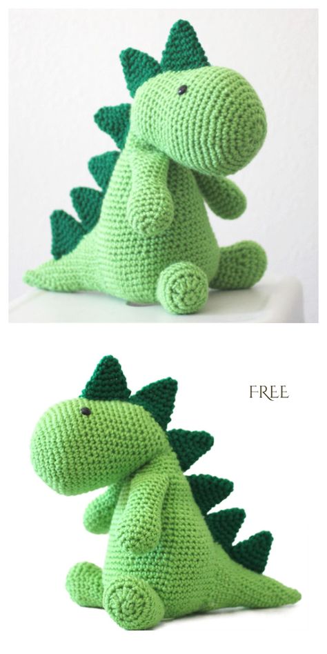 7 Crochet Spiky Dinosaur Amigurumi Free Patterns - DIY Magazine Dinosaur Amigurumi Free, Crochet Dinosaur Pattern Free, Stuffed Dinosaur, Dinosaur Amigurumi, Crochet Dinosaur Patterns, Crochet Toys Free Patterns, Crochet Toys Free, Easy Crochet Animals, Crochet Animal Amigurumi