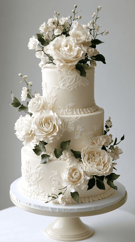 Classy 3-Tier Wedding Cake Designs in 2024 - cakevows.com Three Tier Wedding Cake With Flowers, Three Teir Wedding Cake, 3 Tier Wedding Cake With Flowers, White Buttercream Flowers, Wedding Cake 3 Tier, Tiana Wedding, Three Tier Wedding Cake, Wedding Cake White, Wedding Cake With Flowers