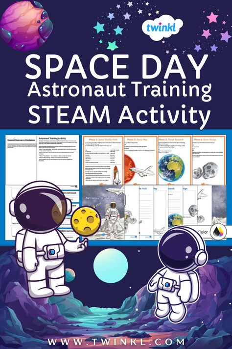 Twinkl's Astronaut Training STEAM Activity Pack will make your Space Day lessons more exciting. Your students will get to complete a set of STEAM Space Day activities that help them plan a trip to Mars. They’ll get to design their own rover, create a space map, complete space shuttle math and carry out in-depth research on a planet of their choice. Space Day Activities, Astronaut Training, Space Day, Space Map, Steam Activity, Stem Elementary, Steam Education, Elementary Activities, Steam Activities