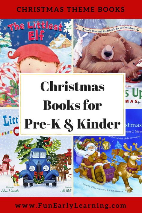 Favorite Christmas Books for Preschool and Kindergarten! Fun reading book list for children learning all about Christmas and winter. #Christmasl #booklist #funearlylearning Christmas Story Books For Preschool, Christmas Book Activities Preschool, Christmas Books Preschool, Christmas Books For Toddlers, Winter Books For Preschool, Christmas Books For Preschool, Christmas Read Aloud, Sneezy The Snowman, Books For Preschool