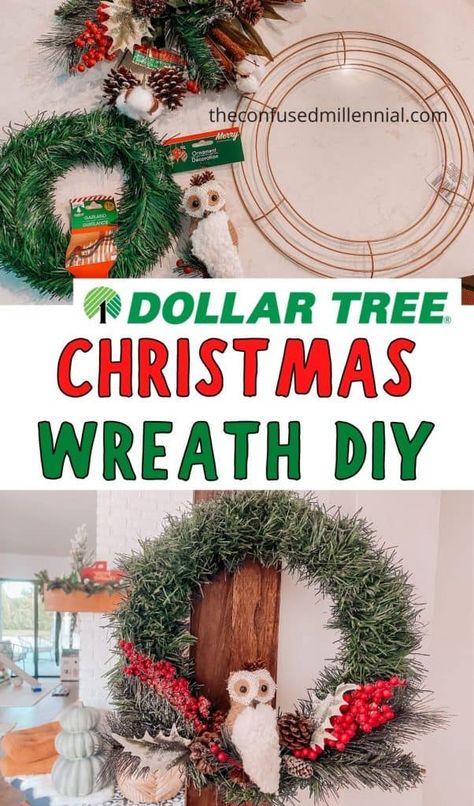 Dollar Tree Christmas Wreath, Mini Christmas Tree Diy, Dollar Tree Wreath, Woodland Wreath, Christmas Wreath Diy, Diy Woodland, Wreath For Christmas, Origami Christmas Tree, Christmas Woodland