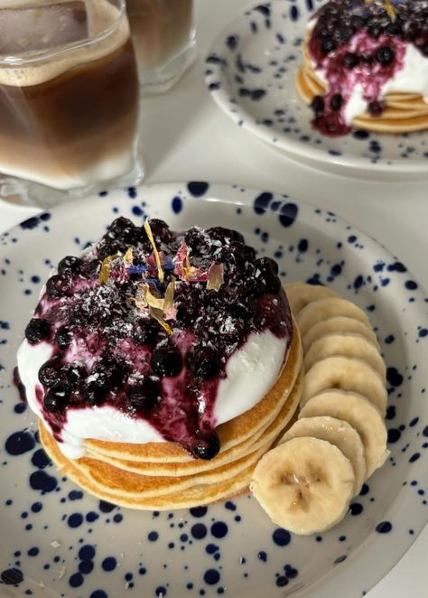 Pancake Aesthetic, Pancakes Aesthetic, Recipe Aesthetic, Breakfast Aesthetic, Winter Arc, Blueberry Compote, Cute Baking, Healthy Lifestyle Food, Baked Oats