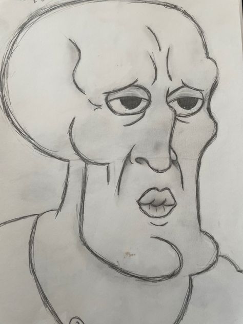 How To Draw Handsome Squidward, Hansom Squidward Drawing, Horror Movie Sketches Easy, Funny Person Drawing, Draw Inspo Easy, Grossed Out Face Drawing, Funny Spongebob Drawings, Spongebob Character Drawings, Male Drawings Sketches