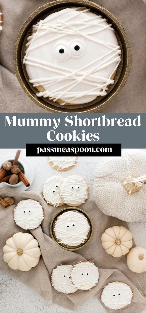 It doesn’t get any cuter than these Mummy Shortbread Cookies for Halloween! Packed with the flavors of vanilla, cinnamon, and nutmeg, they will be the perfect addition to your spooky soiree. Mummy Cookies Decorated, Halloween Shortbread Cookies, Halloween Shortbread, Spooky Soiree, Cookies For Halloween, Mummy Cookies, Themed Cocktails, Sugar Pie, Cinnamon Milk