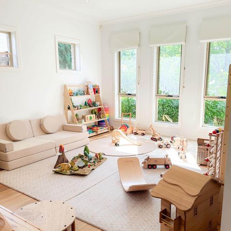 Montessori Toddler Playroom for Joyful Discovery Montessori Playroom 12 Months, Montessori Playroom Layout, Montessori Art Space, Toddler Montessori Room, Toddler Play Area In Living Room, Homeschool Playroom Combo, Toddler Friendly Living Room, Toddler Homeschool Room, Montessori Living Room