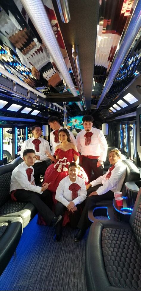 Party Bus Quinceanera, Quince Stuff, Red Quince, Quince Ideas, Quinceanera Party, Theme Dress, Party Bus, Quinceanera Dresses, Quince