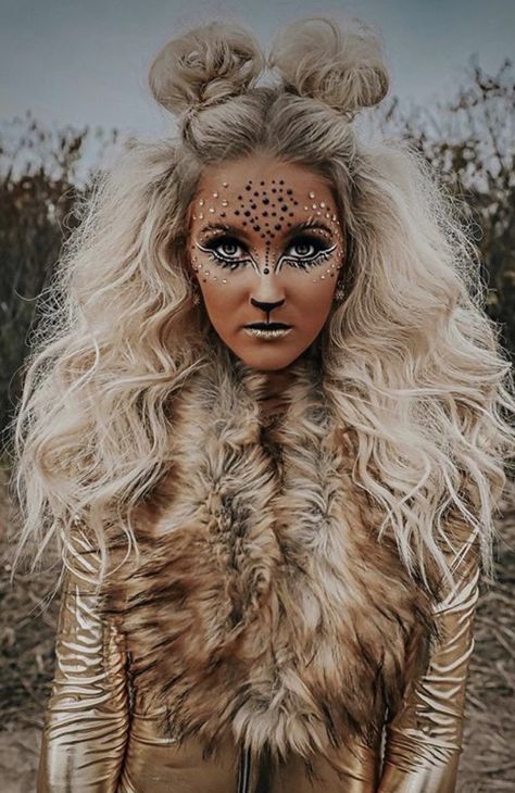 Halloween Lion Makeup, Lion Fancy Dress Women, Snow Leopard Costume Women, Mardi Gras Ball Makeup, Women Lion Costume, Diy Leopard Costume Women, Ram Makeup, Lion Costume Diy Women's, Diy Lion Costume Women