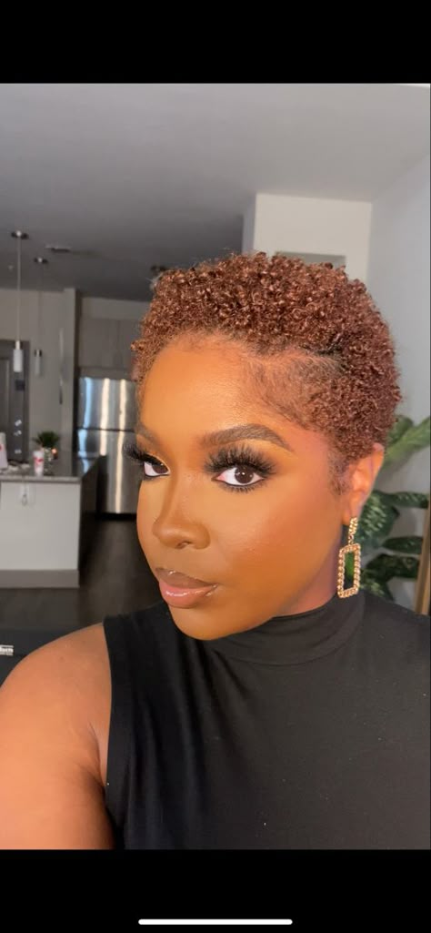 Hair Color On Short Natural Hair, Ginger Color On Short Natural Hair, Light Brown Twa Natural Hair, Short Light Brown Hair Black Women, Copper Twa Natural Hair, Brown Twa Natural Hair, Ginger Twa Hairstyles, Twa Colored Natural Hair, Short Hair Dye Colors For Black Women