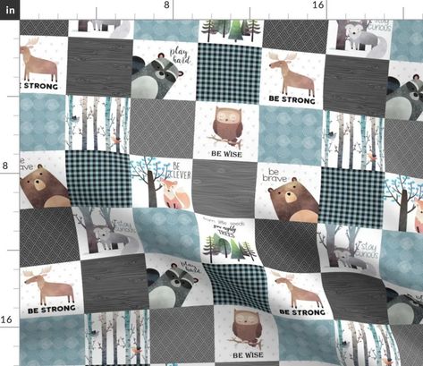 Patchwork Bear, Woodland Fabric, Woodland Bear, Woodland Critters, Bear Quilts, Cheater Quilt, Animal Quilts, Baby Soft Toys, Recycled Canvas