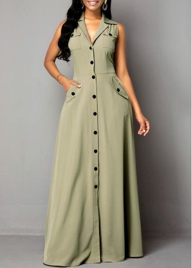 f016e59c7ad8b1d72903bb1aa5720d53desc43568454ri Grunge Style Outfits, Dress Grunge, Button Up Maxi Dress, Pocket Maxi Dress, Dresses Club, Grunge Dress, Fashion Dresses Online, Green Dresses, Dress Sketches