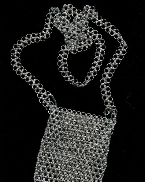 CHAINMAIL MINI BAG 02 will fit your basic everyday utilities: phone, wallet, makeup etc 100% handmade chainmail (thousands of rings connected by hand) 100% surgical steel 1850 PLN / €435 just one piece! DM to order 💌 Chainmail Bag, Chainmail Clothing, Bags Tutorial, Chain Mail, Phone Wallet, Mini Bag, One Piece, The 100, Wallet