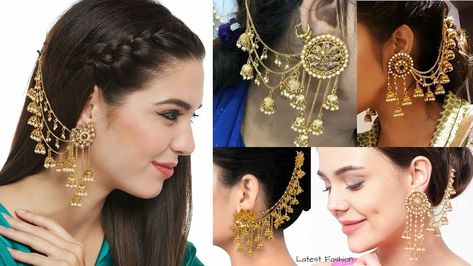 Bahubali Earrings Hairstyle, Earrings Hairstyle, Bahubali Earrings, Sangeet Look, Beautiful Wedding Jewelry, Gold Earrings Models, Indian Look, Jewelry For Girls, Indian Bridal Hairstyles