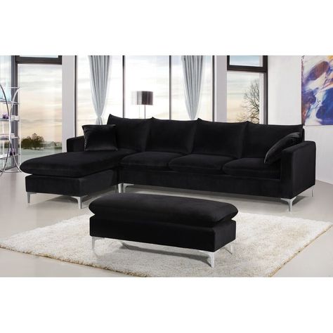 Mercer41 Boutwell 110" Reversible Sectional & Reviews | Wayfair Black Sofa Living Room, Black And Gold Living Room, Black Couch, Black Couches, Black Living Room Decor, Gold Living Room, Black Living Room, Design Salon, Green Sofa