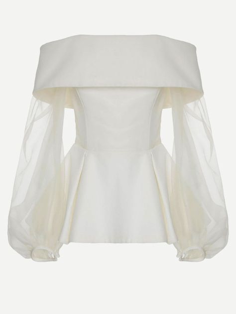 Fold Over Bardot Mesh Balloon Sleeve Pep Hem Top -SheIn(Sheinside) Lantern Sleeved Blouses, Off The Shoulder Blouse, فستان سهرة, Hem Top, Mode Inspo, Stage Outfits, Fold Over, Fashion Inspo Outfits, Peplum Top