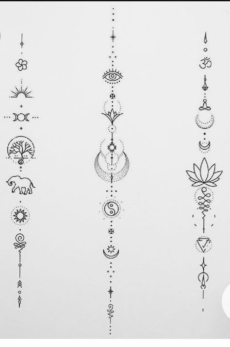 Soul Tribe Tattoo, Chakra Tatoos Ideas, Unalome Spine Tattoos For Women, Spine Tattoos Ornamental, Unalome Spine Tattoo, Ornamental Spine Tattoos, Ornamental Spine Tattoo, Spine Tattoo Designs For Women, Spine Tattoo Ideas For Women