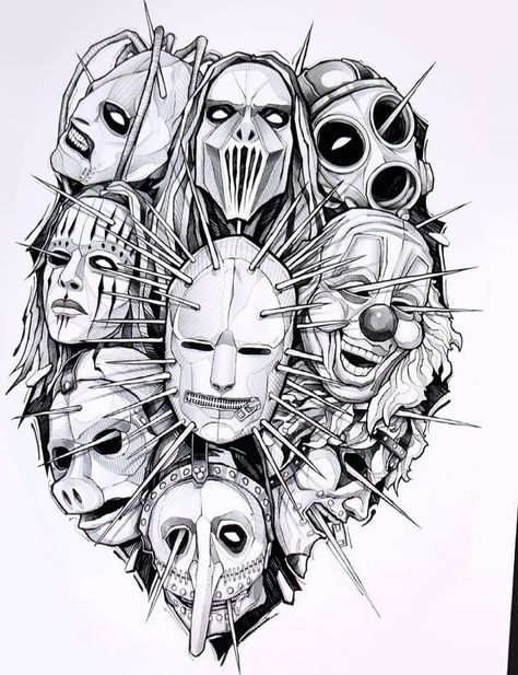 Metal Bands Tattoo Ideas, Corey Taylor Mask Tattoo, Slipknot Tattoo Designs, Corey Taylor Tattoo, Slipknot Tattoo Ideas, Corey Taylor Tattoos, Slipknot Tattoo, Metal Drawing, Graffiti Wildstyle