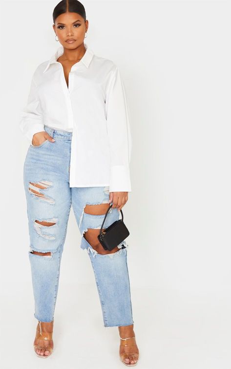 Blue Jeans And White Top Outfit Casual, White Shirt Blue Jeans Outfit Women, White Top And Blue Jeans, Leslie Sidora, White Tops Outfit, White Shirt And Blue Jeans, Plus Size Tops For Women, White Shirt Outfits, Blue Jean Outfits