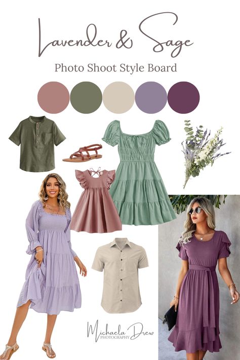 Family Pictures Spring Colors, Green And Purple Family Photo Outfits, Family Photos With Purple, Dusty Purple Family Photos, Purple Outfits Family Photos, Family Photos Lavender Color Schemes, Light Purple Family Pictures Outfits, Family Picture Outfits With Purple, Spring Colors For Family Photos